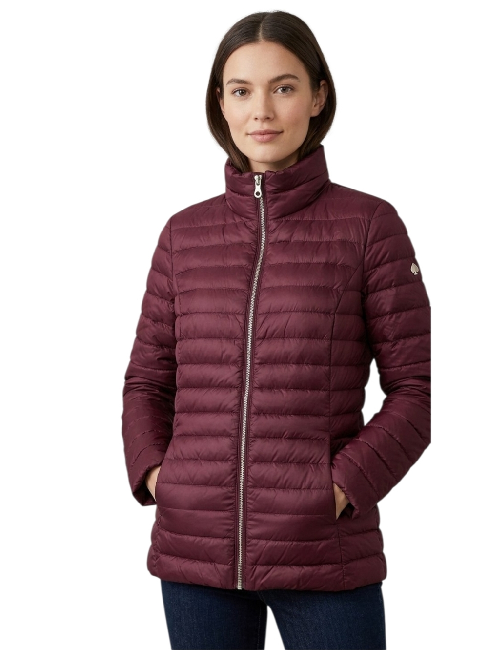 Kate Spade Down Coat Soft Breathable Jacket size S Burgundy w/ Pouch NWT